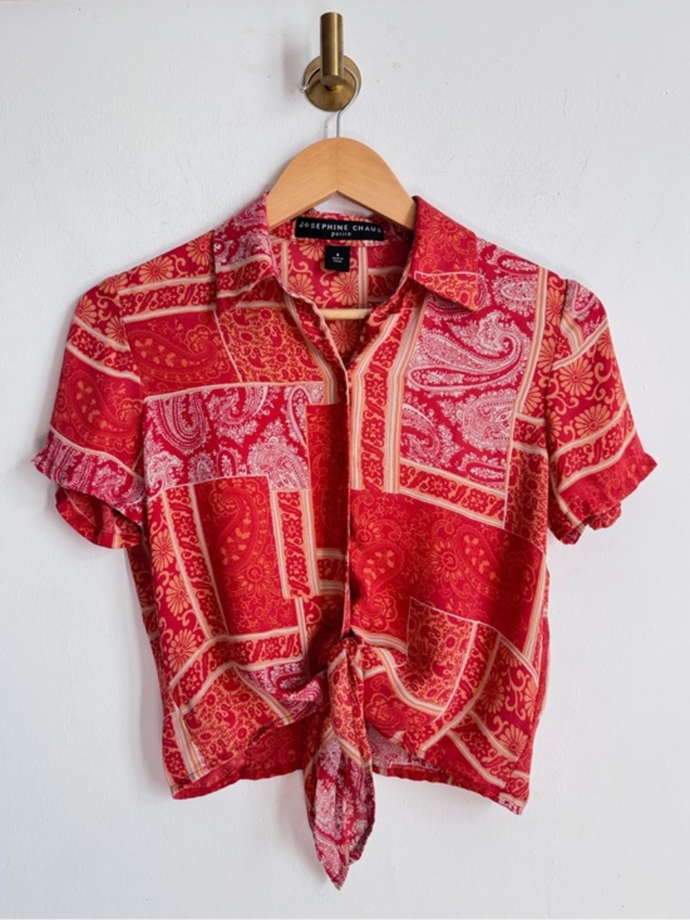 Vintage Y2K Silk Bandana Print Tie Front Crop Top S